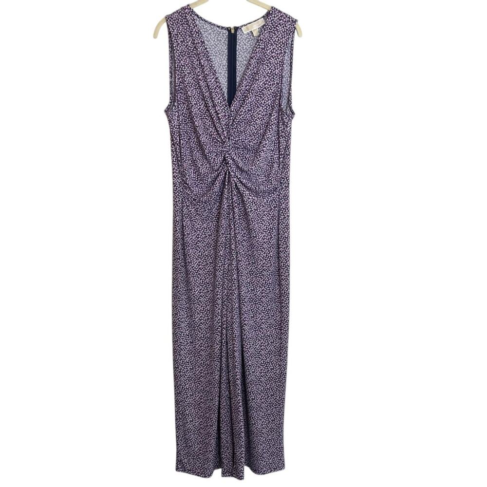 Michael Kors Floral Jumpsuit Twist Front Wide Leg Sleeveless Large Pink Navy